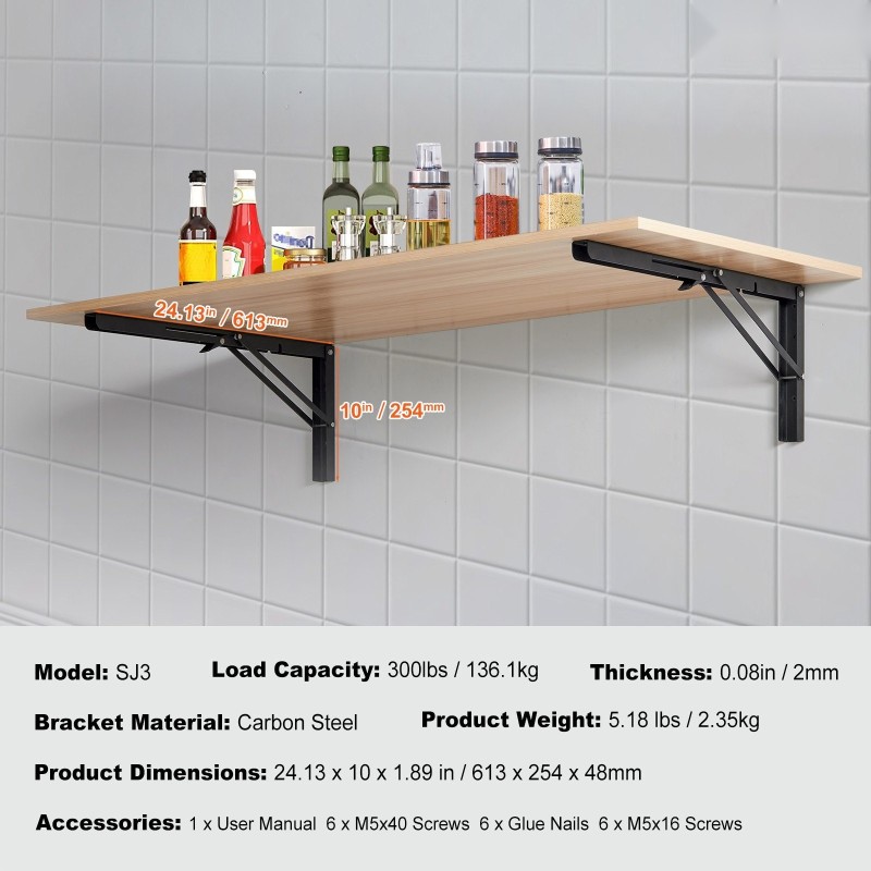 Hyllynkannattimet hiiliteräs L-malliset taittuvat 24 tuumaa 2 kpl mattamusta