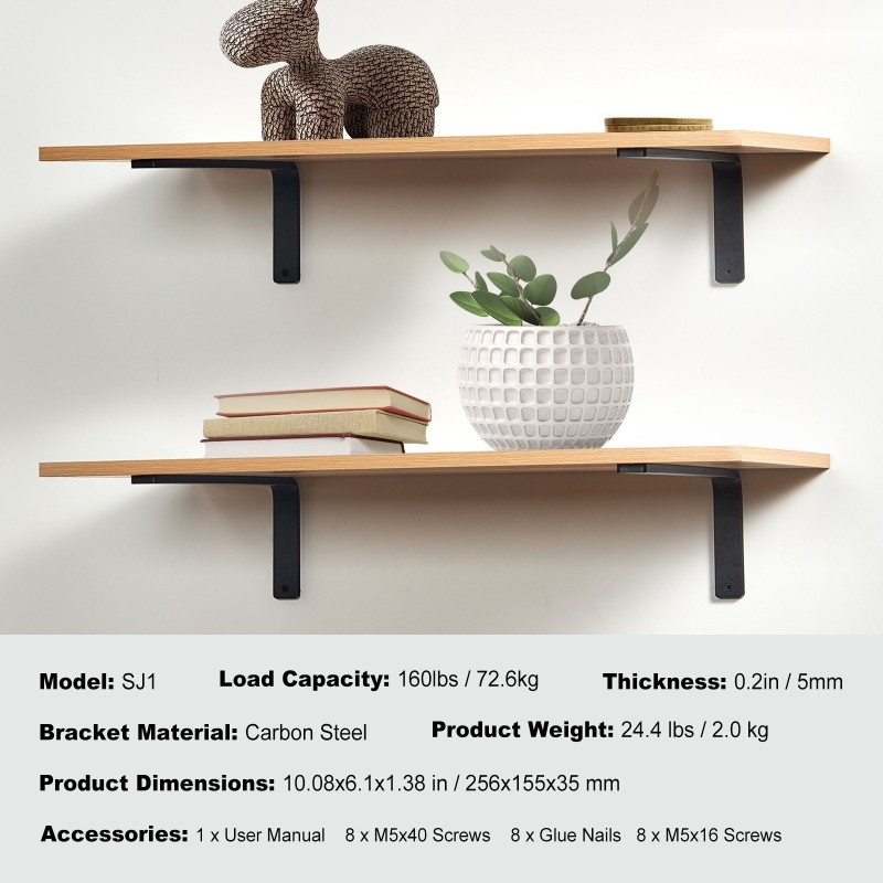 Hyllynkannattimet 4 kpl hiiliteräs 5 mm mattamusta kantavuus 72,6 kg