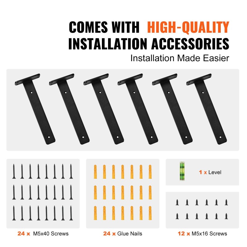 Hyllynkannattimet hiiliterästä 5 mm mattamusta 261x100x45 mm 6 kpl