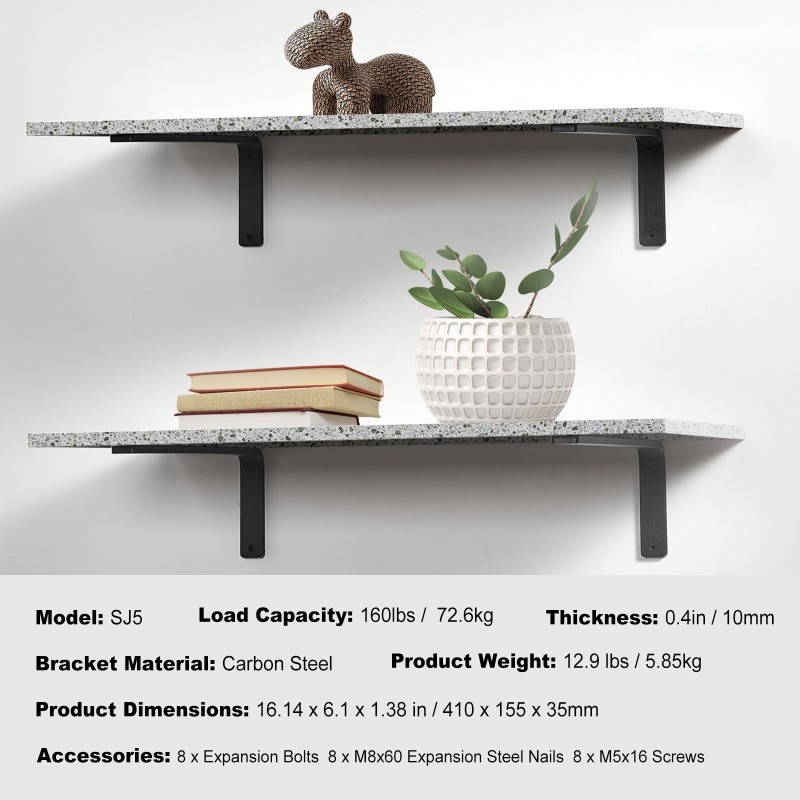 Valurautaiset hyllynkannattimet 410 mm 4 kpl 72,6 kg mattamusta