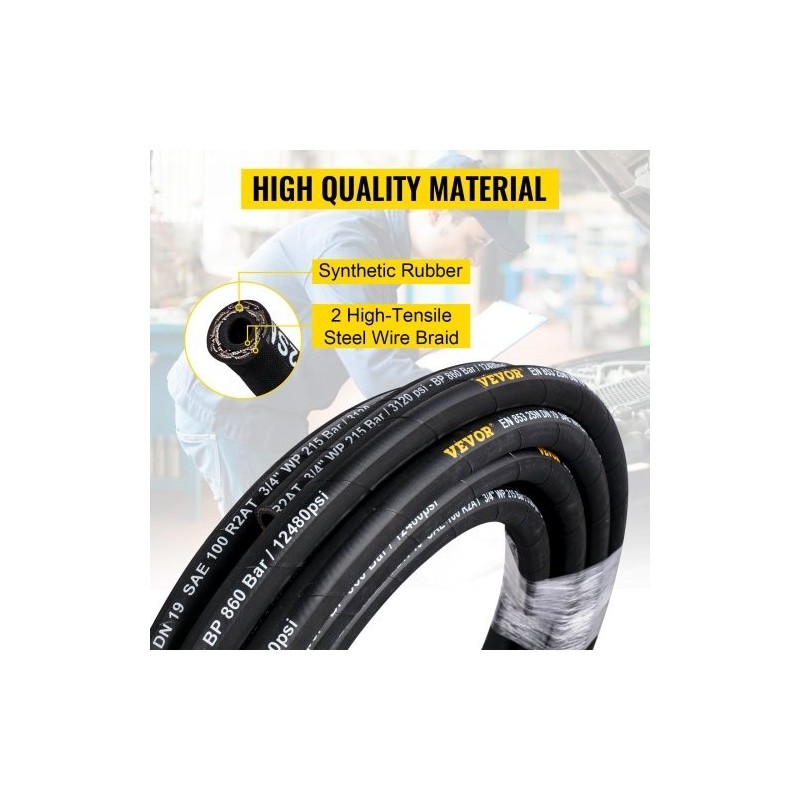 Hydrauliletku synteettisestä kumista 1/4 tuumaa 15,2 m 5800 PSI 2 teräslankapunosta hydrauliikkakäyttöön