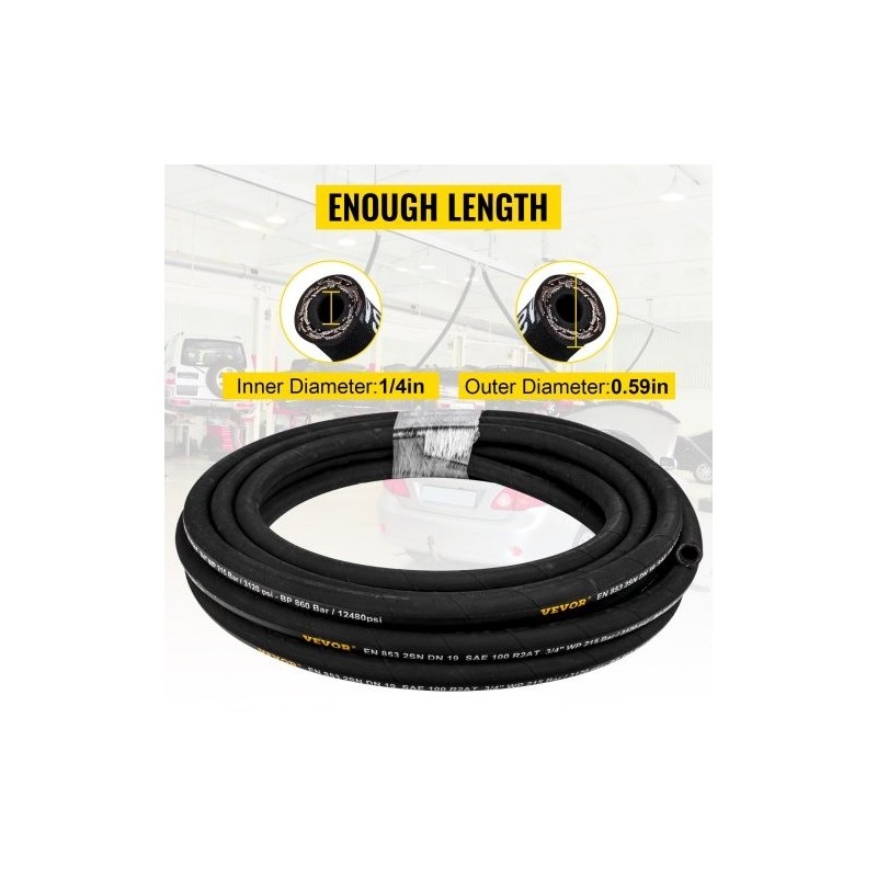 Hydrauliletku synteettisestä kumista 1/4 tuumaa 15,2 m 5800 PSI 2 teräslankapunosta hydrauliikkakäyttöön