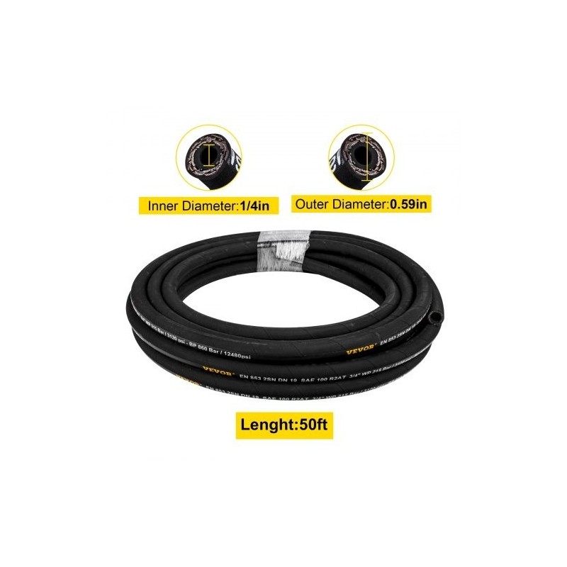 Hydrauliletku synteettisestä kumista 1/4 tuumaa 15,2 m 5800 PSI 2 teräslankapunosta hydrauliikkakäyttöön