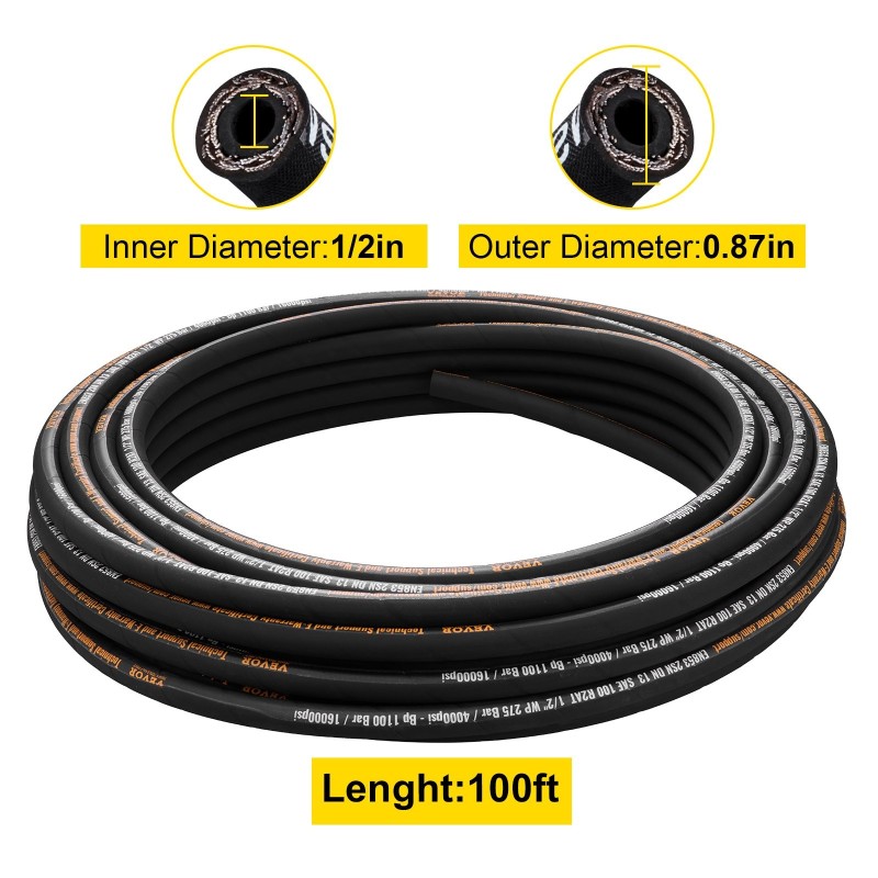 Hydrauliletku synteettistä kumia puoli tuuman 30,5 metrin kahdella teräslankapunoksella