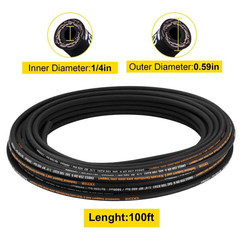 Hydrauliletku synteettistä kumia 1/4 tuumaa 30,5 m paineenkesto 5800 PSI kahdella teräspunoksella