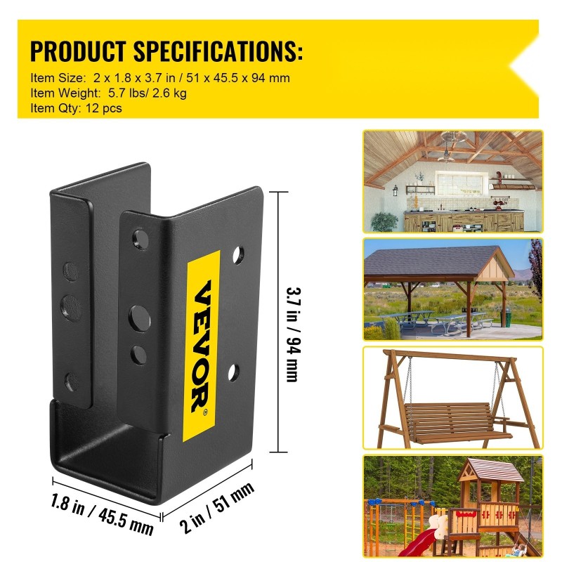 Piilolaippainen palkkikannatin 2 x 4 puulle Q235 teräslevy musta 12 kpl