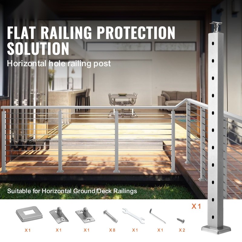 Kaidepylväs SUS304-ruostumaton teräs 36 tuumaa 1 x 2 tuumaa 10 esiporattua reikää