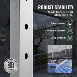 Kaidepylväs SUS304-ruostumaton teräs 36 tuumaa 1 x 2 tuumaa 10 esiporattua reikää