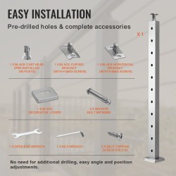 Kaidepylväs SUS304-ruostumaton teräs 36 tuumaa 1 x 2 tuumaa 10 esiporattua reikää