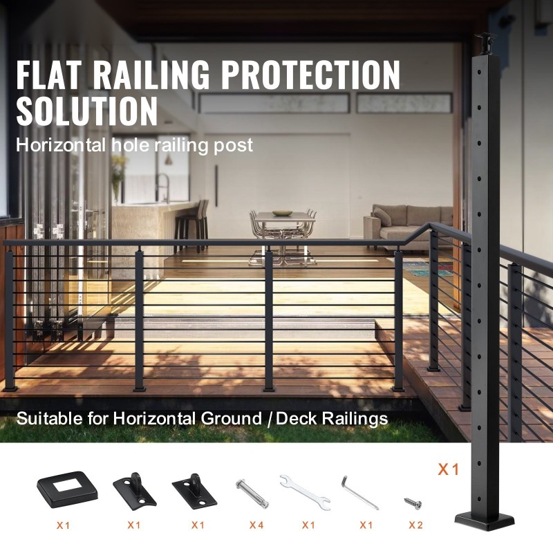 Vaijerikaidetolppa 42 tuumaa ruostumaton teräs 1x2 12 reikää musta