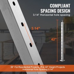 Vaakareikäinen kaapeli-kaidetolppa ruostumaton teräs 107,7 cm 5,1×5,1 cm hopea