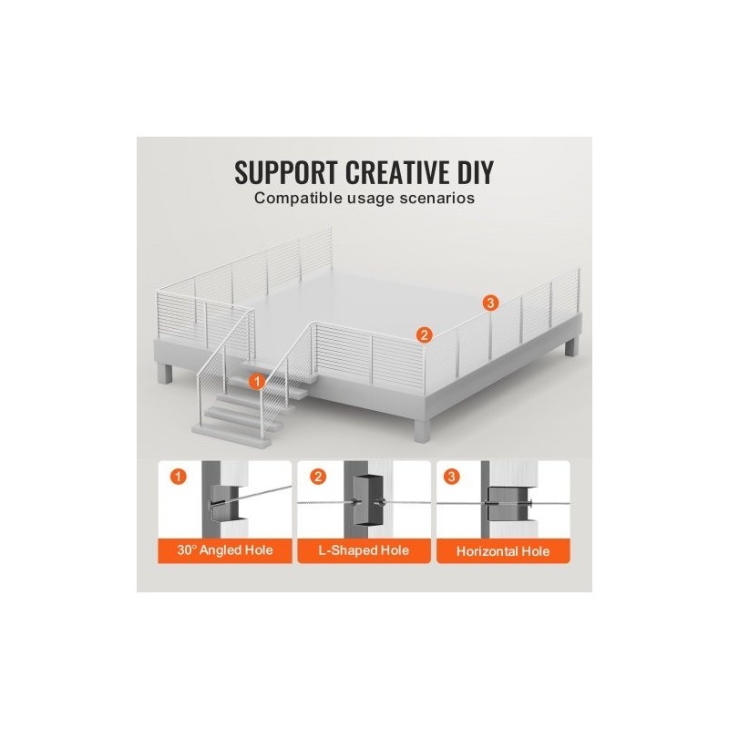 Vaakareikäinen kaapeli-kaidetolppa ruostumaton teräs 107,7 cm 5,1×5,1 cm hopea