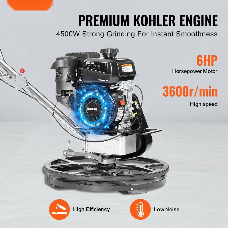 Käveltävä betoninjyrsin teräsrunkoinen 610 mm kellutuslautasella 6 hv bensiinimoottorilla