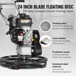 Käveltävä betoninjyrsin teräsrunkoinen 610 mm kellutuslautasella 6 hv bensiinimoottorilla