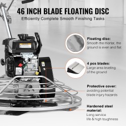 Betonin tasoituskone 46-tuumaisella kellutuslautasella 14 hv bensiinimoottorilla teräsrunkoinen