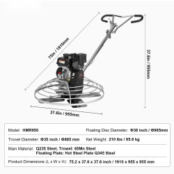 Käveltävä betonin tasoituskone 38 tuuman kelluntalevy 6 hevosvoiman bensiinimoottori teräslaikka