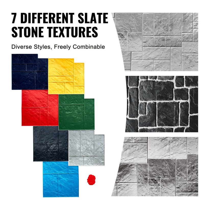 Betonileimasinmatto polyuretaani 618 mm 7 kappaleen setti liuskekivitekstuurilla betonipinnoille