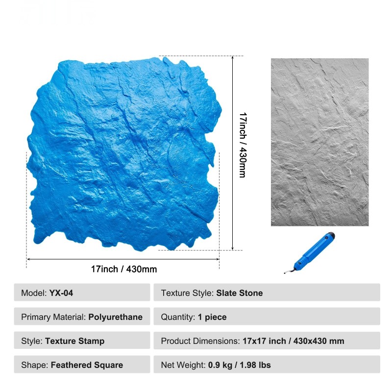 Betonin polyuretaaninen kuviomatto 18 x 18 tuumaa liuskekivi sininen höyhenreunainen