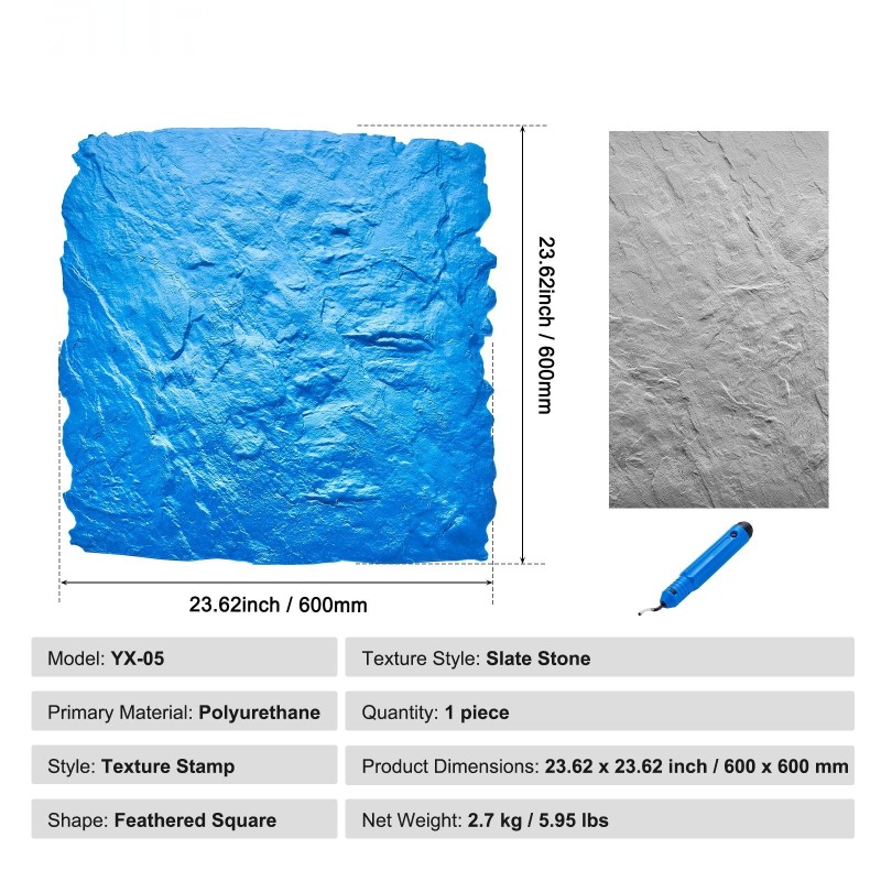 Betonin kuviointimatto polyuretaani 600 x 600 mm 1 kpl liuskekivi saumaton