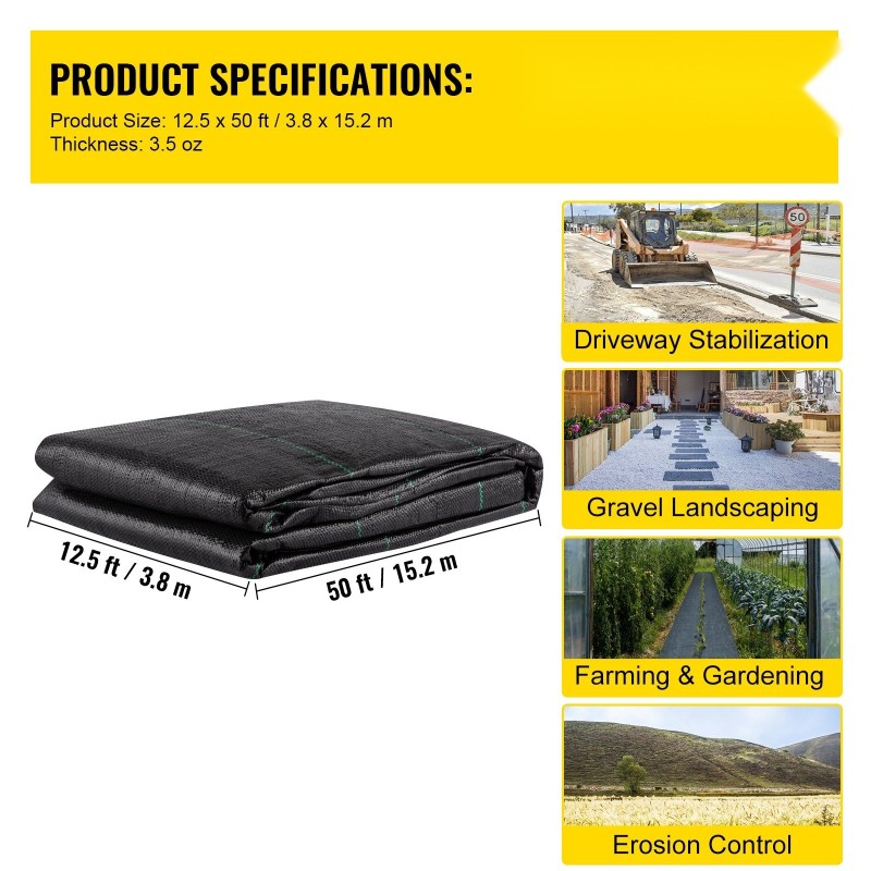 Geotekstiilikangas kudottu polypropeeni 3,8 m x 15,2 m vetolujuus 272 kg