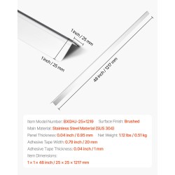 Seinän kulmasuoja SUS304 harjattu 25x25x1217 mm 10 kpl 3M-tarra