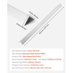 Alumiiniseos seinän kulmasuoja L-mallinen 90 asteen 50x50x1217mm 12 kpl 3M-teippi