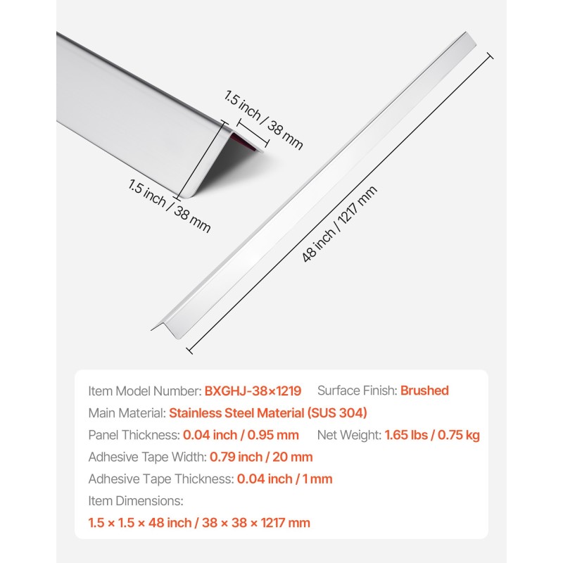 Seinän kulmasuojat 304-ruostumatonta terästä 38x38x1217 mm 10 kpl 90 asteen kulma