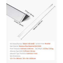 Seinän kulmasuoja 304-ruostumatonta terästä 38x38x2436mm 10 kpl 3M-teipillä