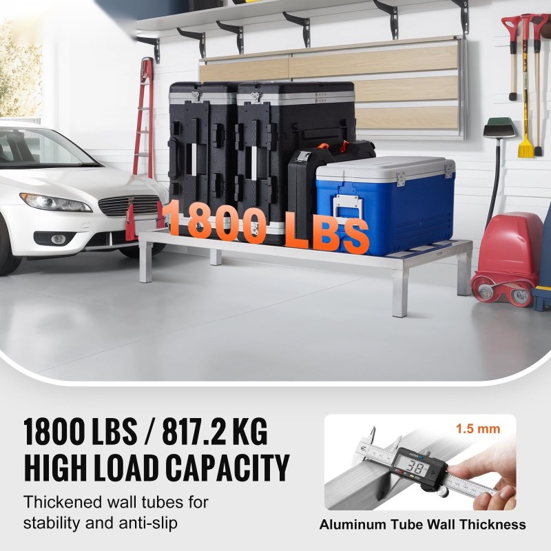 Alumiininen lattiatason säilytysteline 48 tuumaa leveä 20 tuumaa syvä 817 kiloa kantava