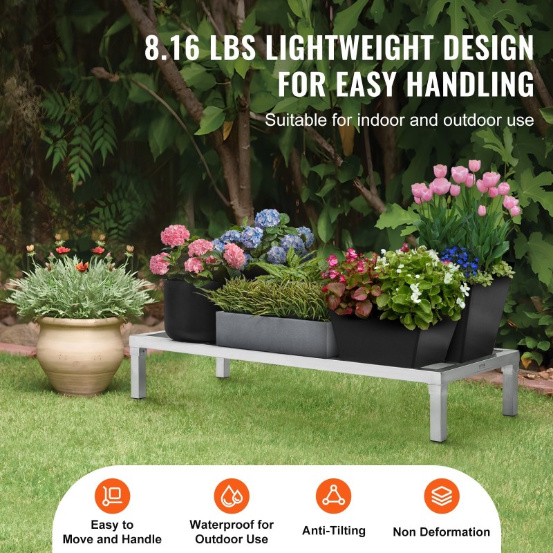 Alumiininen lattiatason säilytysteline 48 tuumaa leveä 20 tuumaa syvä 817 kiloa kantava