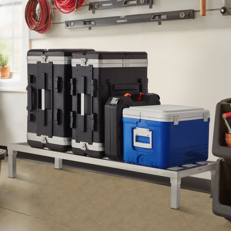 Alumiininen lattiatason säilytysteline 48 tuumaa leveä 20 tuumaa syvä 817 kiloa kantava