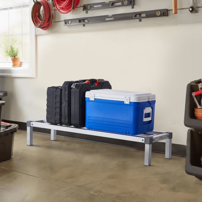 Alumiininen lattiatasoinen varastohylly 48x14 tuumaa 8 tuumaa korkea 454 kg kantava