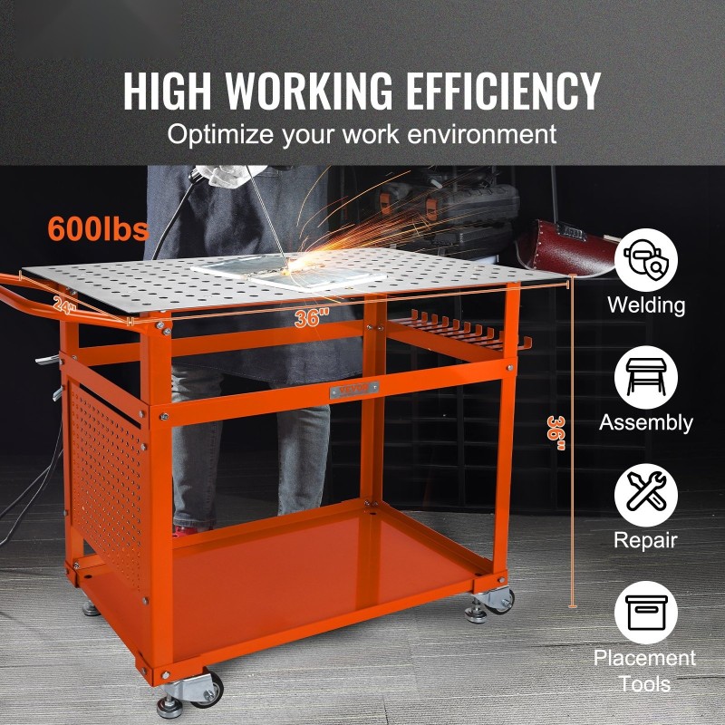 Hitsauspöytä hiiliteräs 91,4x61 cm 272 kg kantavuus pyörillä kaksitasoinen säilytys