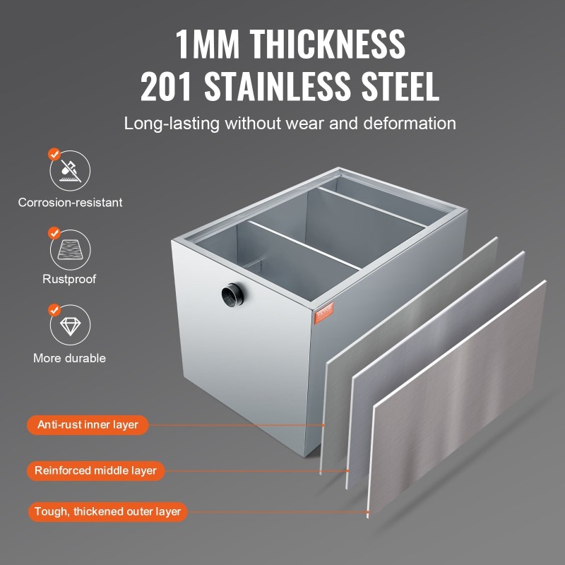 Ruostumaton teräs rasvanerotin keittiöön 600 x 400 x 390 mm