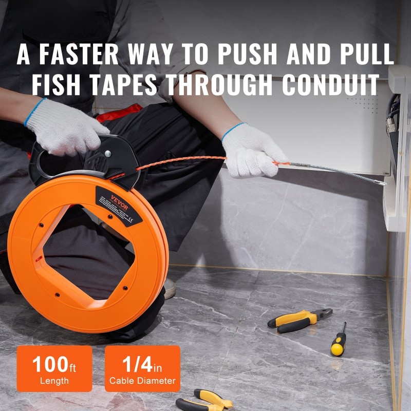 Kaapelinvetonauha 30,5 m 6,35 mm PET-muovinen sähköä johtamaton nikkeloitu kärki kovamuovikotelo