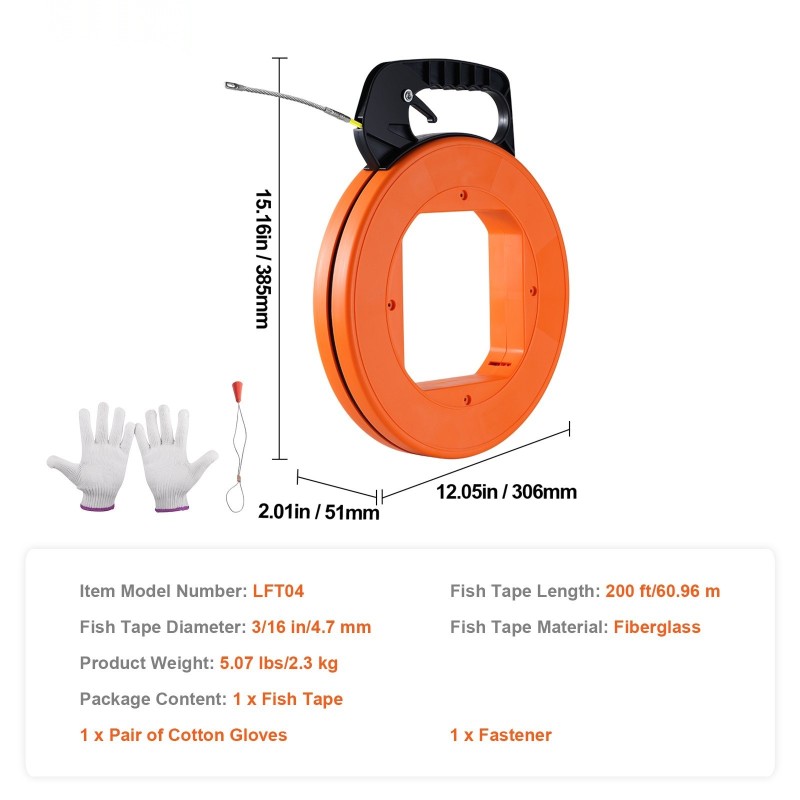 Lasikuituinen kalastusnauha 60,96 m 4,7 mm eristävä sähkötöihin kestävä muovikotelo