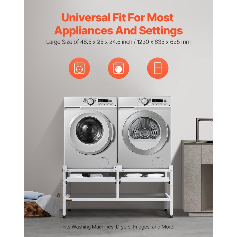 Pesukoneen ja kuivaajan jalusta hiiliteräs kantavuus kaksisataakuusikymmentäseitsemän kilogrammaa kaksitasoinen neljä