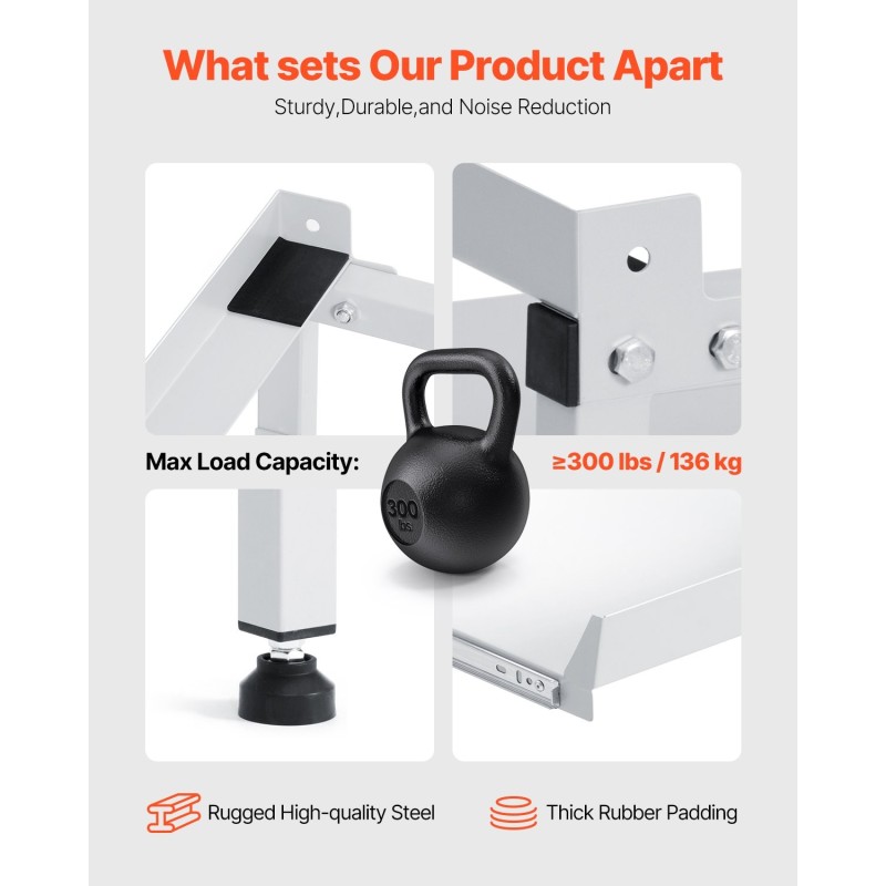 Pesukoneen ja kuivausrummun koroke hiiliteräs 640×635×615 mm 136 kg 4 säädettävää jalkaa