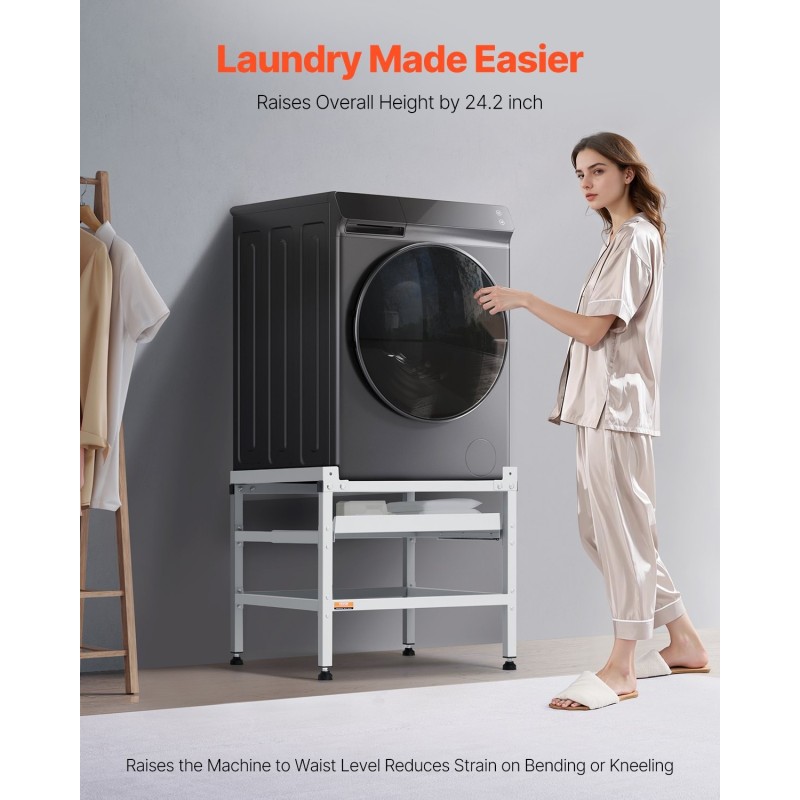 Pesukoneen ja kuivausrummun koroke hiiliteräs 640×635×615 mm 136 kg 4 säädettävää jalkaa