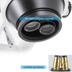 Trinokulaarinen stereomikroskooppi Al-Zn-seosrunko 3.5–90X suurennus 360-asteinen kääntyvä kaksivartinen puomi