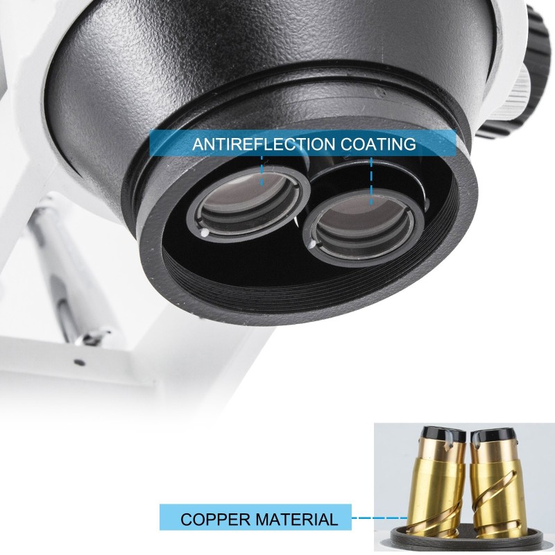 Trinokulaarinen stereomikroskooppi Al-Zn-seosrunko 3.5–90X suurennus 360-asteinen kääntyvä kaksivartinen puomi