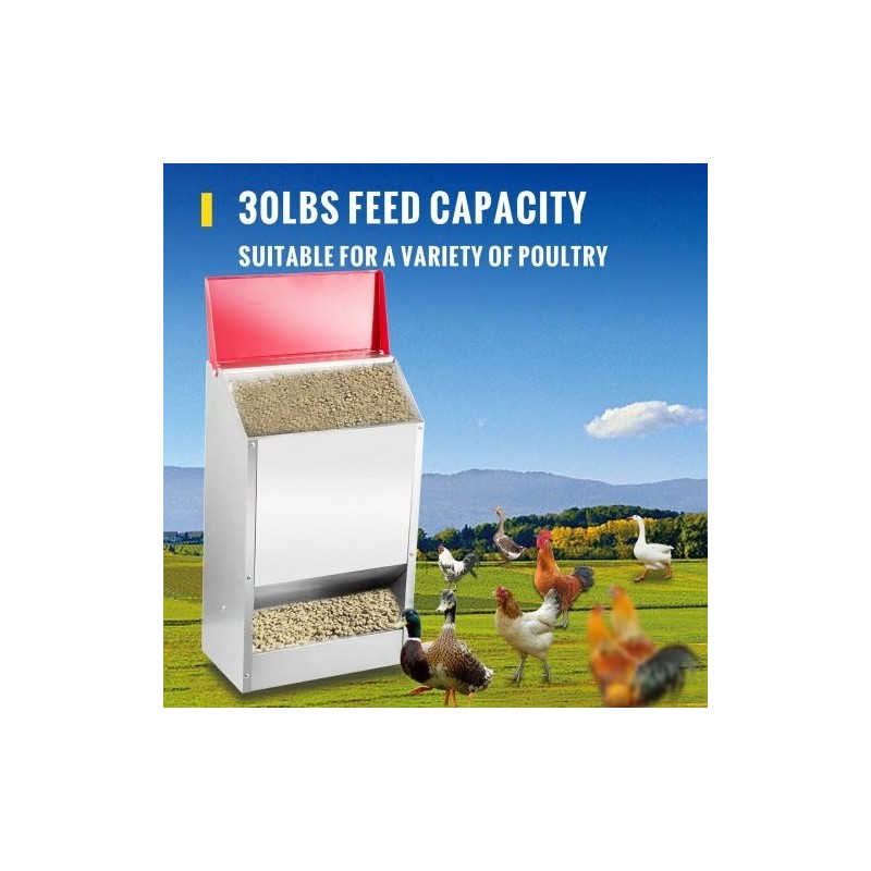 Siipikarjan ruokinta-automaatti galvanoitu teräs maksimikapasiteetti 13,6 kg seinäkiinnitettävä ulkokäyttö