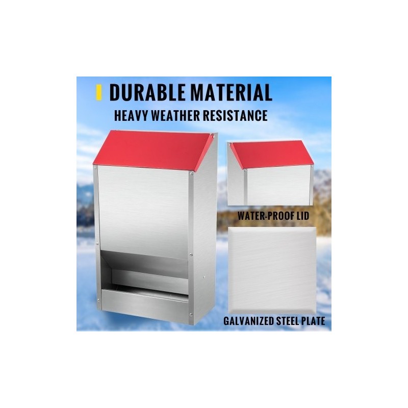 Siipikarjan ruokinta-automaatti galvanoitu teräs maksimikapasiteetti 13,6 kg seinäkiinnitettävä ulkokäyttö