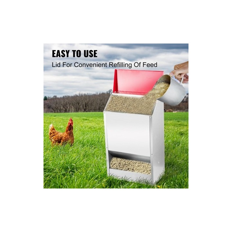 Siipikarjan ruokinta-automaatti galvanoitu teräs maksimikapasiteetti 13,6 kg seinäkiinnitettävä ulkokäyttö