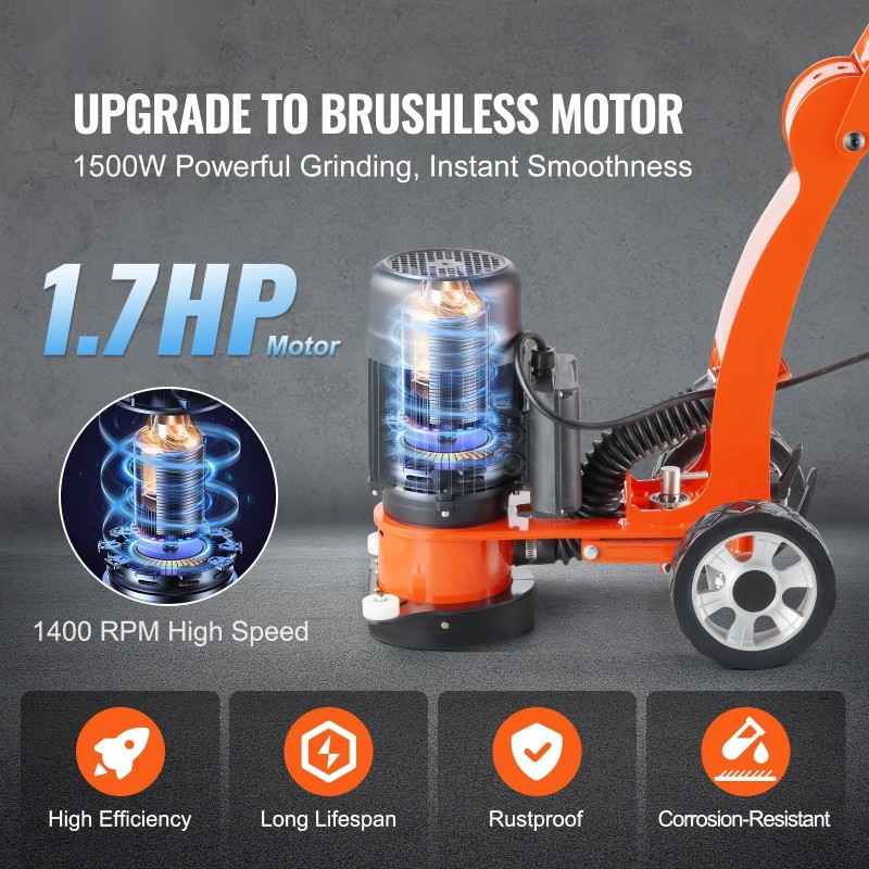 Betonilattiahiomakone 180 millimetriä hiomalaikalla käveltävä 1500 wattia märkä ja kuivahionta säädettävä kahva