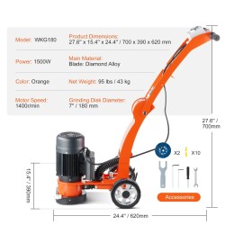 Betonilattiahiomakone 180 millimetriä hiomalaikalla käveltävä 1500 wattia märkä ja kuivahionta säädettävä kahva