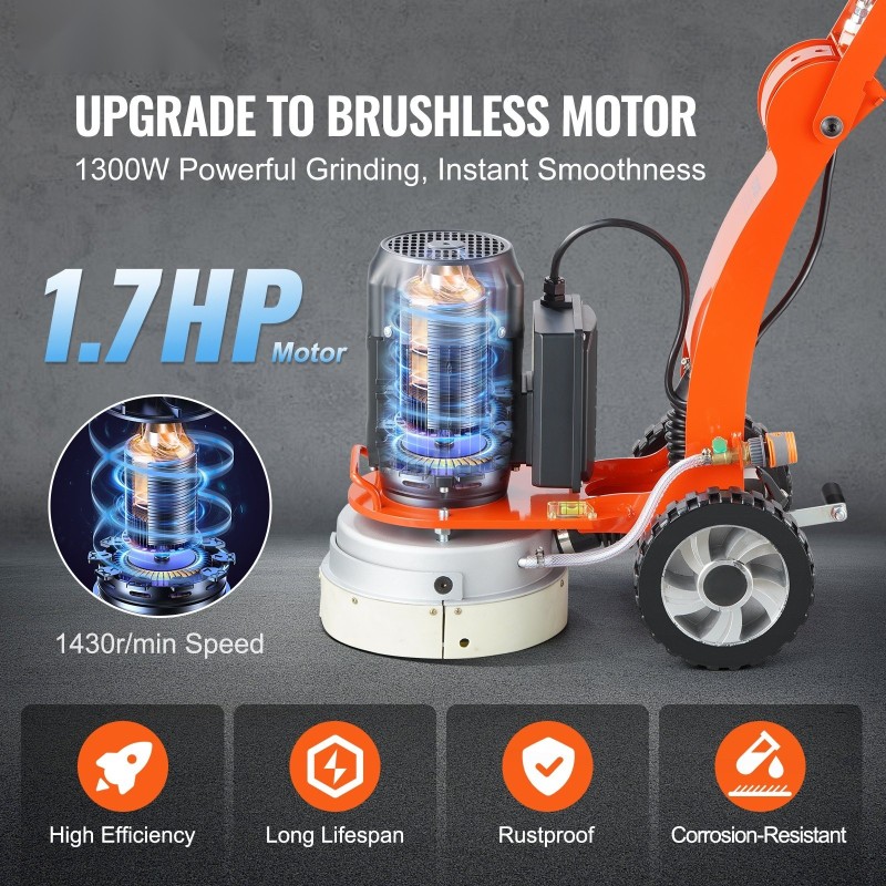 Betonilattian hiomakone 250 mm timanttilaikka 2200 watin märkä- ja kuivakäyttö säädettävä työntöaisa