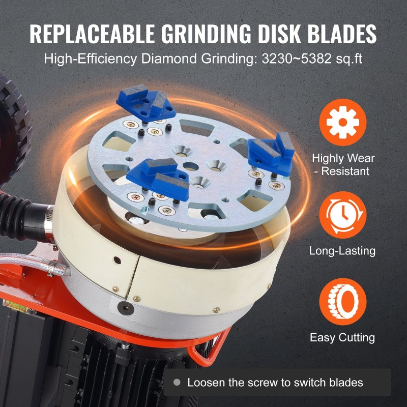 Betonilattian hiomakone 250 mm timanttilaikka 2200 watin märkä- ja kuivakäyttö säädettävä työntöaisa