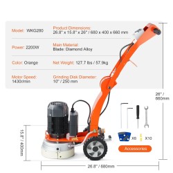 Betonilattian hiomakone 250 mm timanttilaikka 2200 watin märkä- ja kuivakäyttö säädettävä työntöaisa
