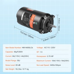Allaspumpun korvausmoottori 0,75 hv 56J laippa 115/230V vastapäivään